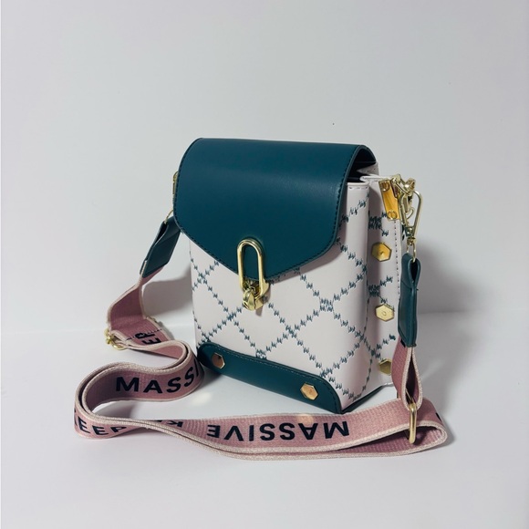 1300-Women's Crossbody Bag- White & Green - Picture 3 of 4